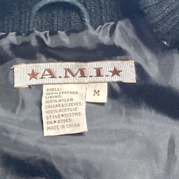AMI Leather Moto Jacket Women Size Medium Black Suede Full Zip Up Pockets Bomber - Picture 13 of 13
